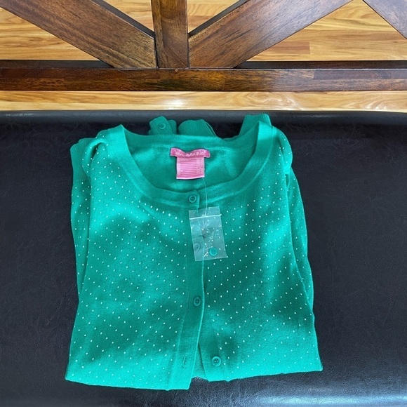 Woman Within size medium green cardigan with small polka dots NWT office work - Picture 9 of 13